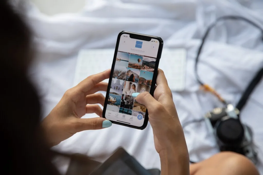 Working on phone with pinterest app