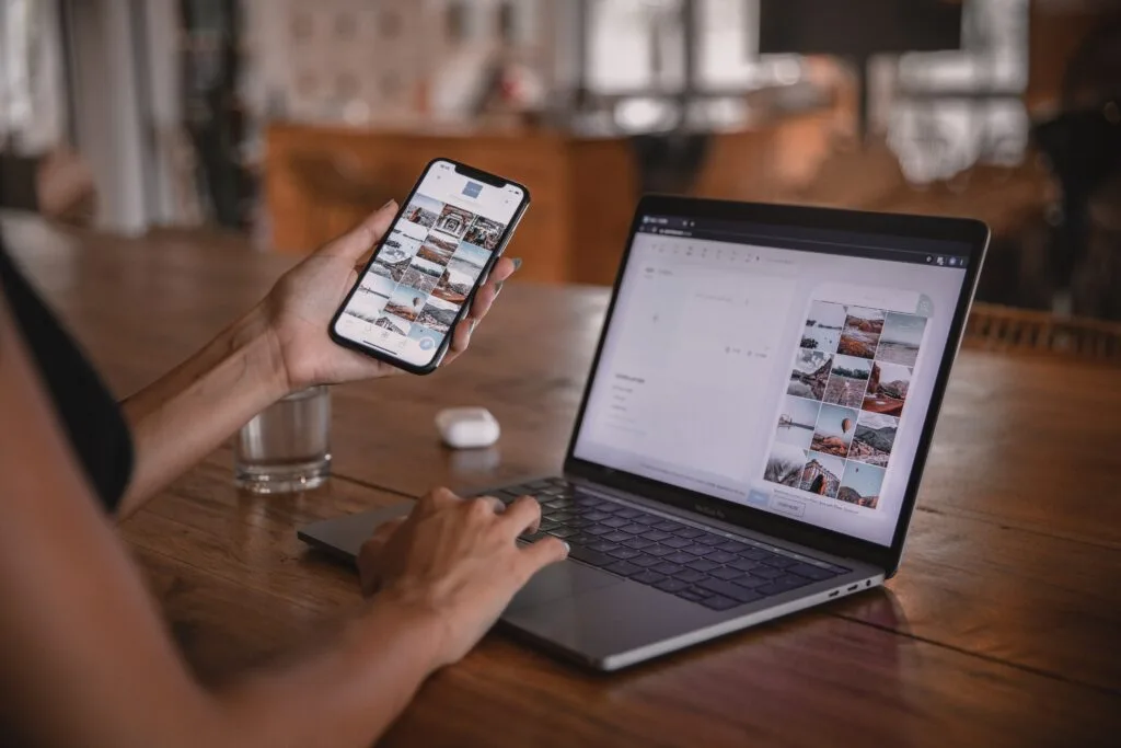 Working on phone and laptop on Pinterest